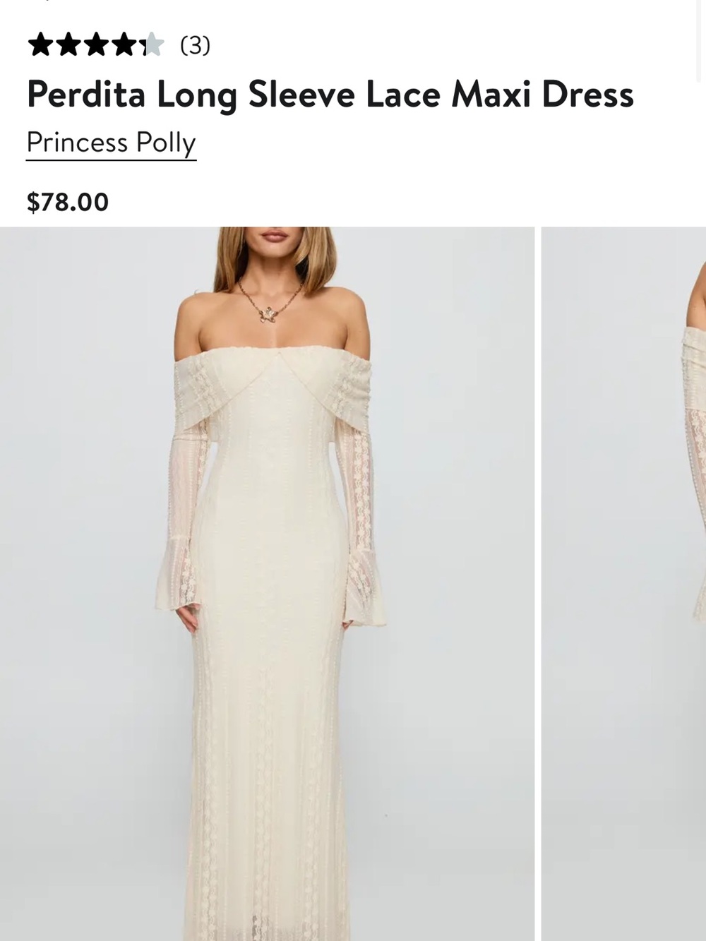 Princess Polly Off-Shoulder Lace Maxi Dress in Cream